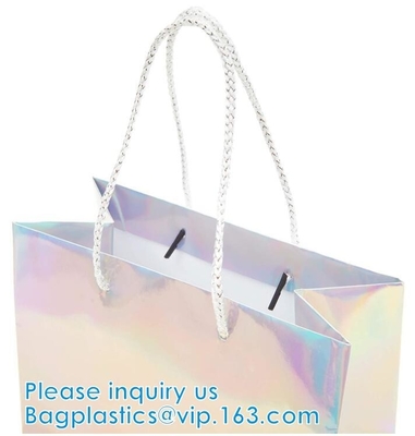 Silver Iridescent Medium Gift Bags With Handles For Weddings, Birthdays pack, Metallic Presents Wrapping Party Favor Bag