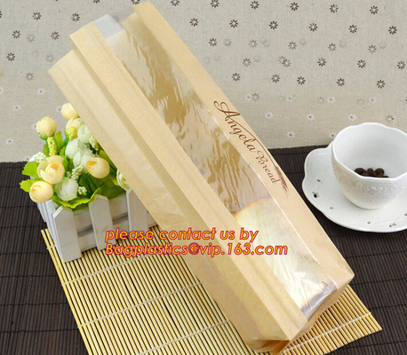 OEM High Quality Enviromental Clear Window Bread Toast Paper Bags, Brown Kraft Sharp Bottom Food Safe Snack Paper Bags