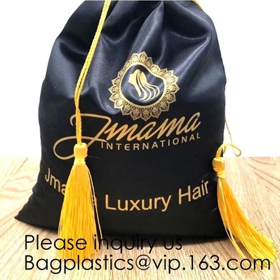 Rose Gold Printing White and Gold Silk Packaging Bags For Clothing Industry,Pink Silk and Velvet Drawstring Bag With Ros