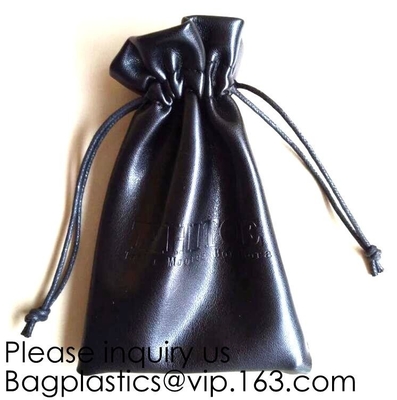 Promotional Blue PU Leather Drawstring Pouch,ultra soft inner lining Headphone Protection Pouch BagSport Beach Travel Ou