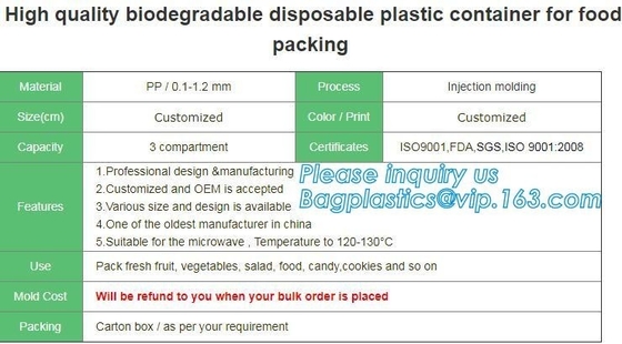 Wholesale 3 Compartment Take away Microwave PP High Quality food container Plastic Prep Meal disposable bento box with l