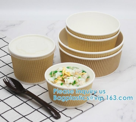 Salad Cup, Soup Cup, Salad Bowl, Soup Bowl, Large Capacity Disposable Kraft Paper Bowl With Paper Lid Eco Takeaway Food