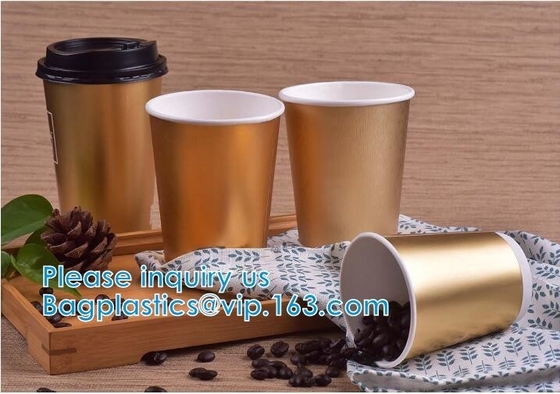 Gold Party Cups, Disposable Coffee Cups With Lids - Insulated Hot Cups To Go - Luxury Glitter Paper Cups
