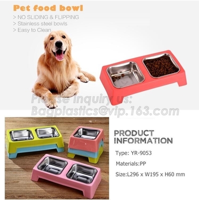 Chinese supplier wholesale cheap paw print rounded travel pet bowl food feeding plastic dog bowl, Double stainless steel