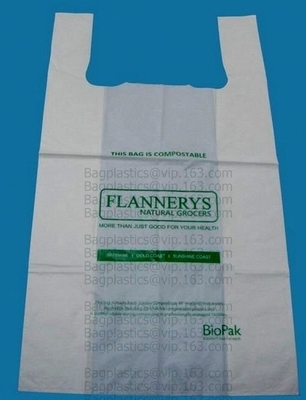 Starch Biodegradable T Shirt Bags Made Of PLA PBAT, 100% Biodegradable & Compostable,T-Shirt Shopping Bags, DOLLAR STORE