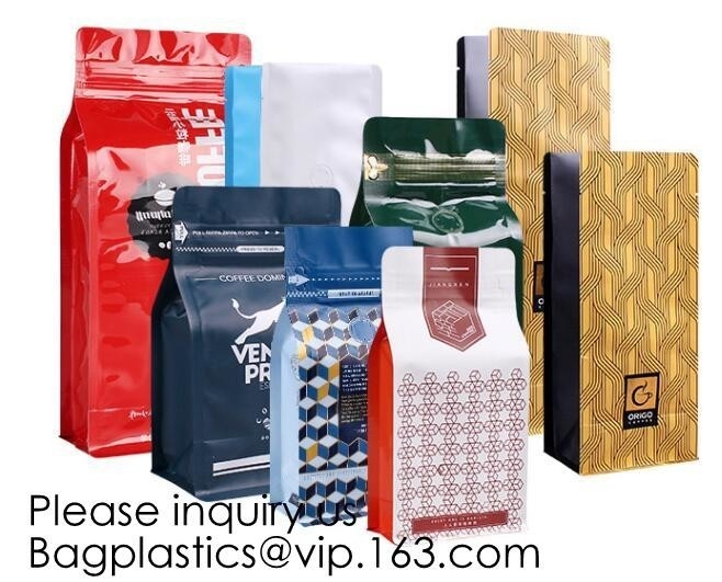Coffee bean bag air valve kraft paper octagonal sealing aluminum foil self-supporting k bag custom coffee packagin